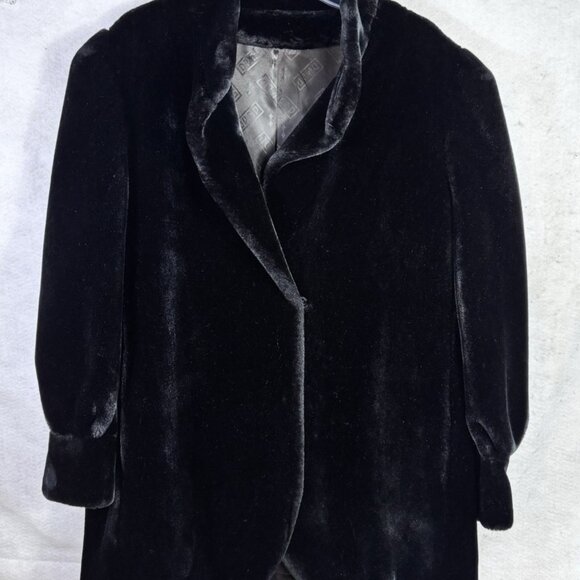 Borgazia Coat Womens XLarge Black Faux Fur Deep Pile Mob Wife - Picture 1 of 8